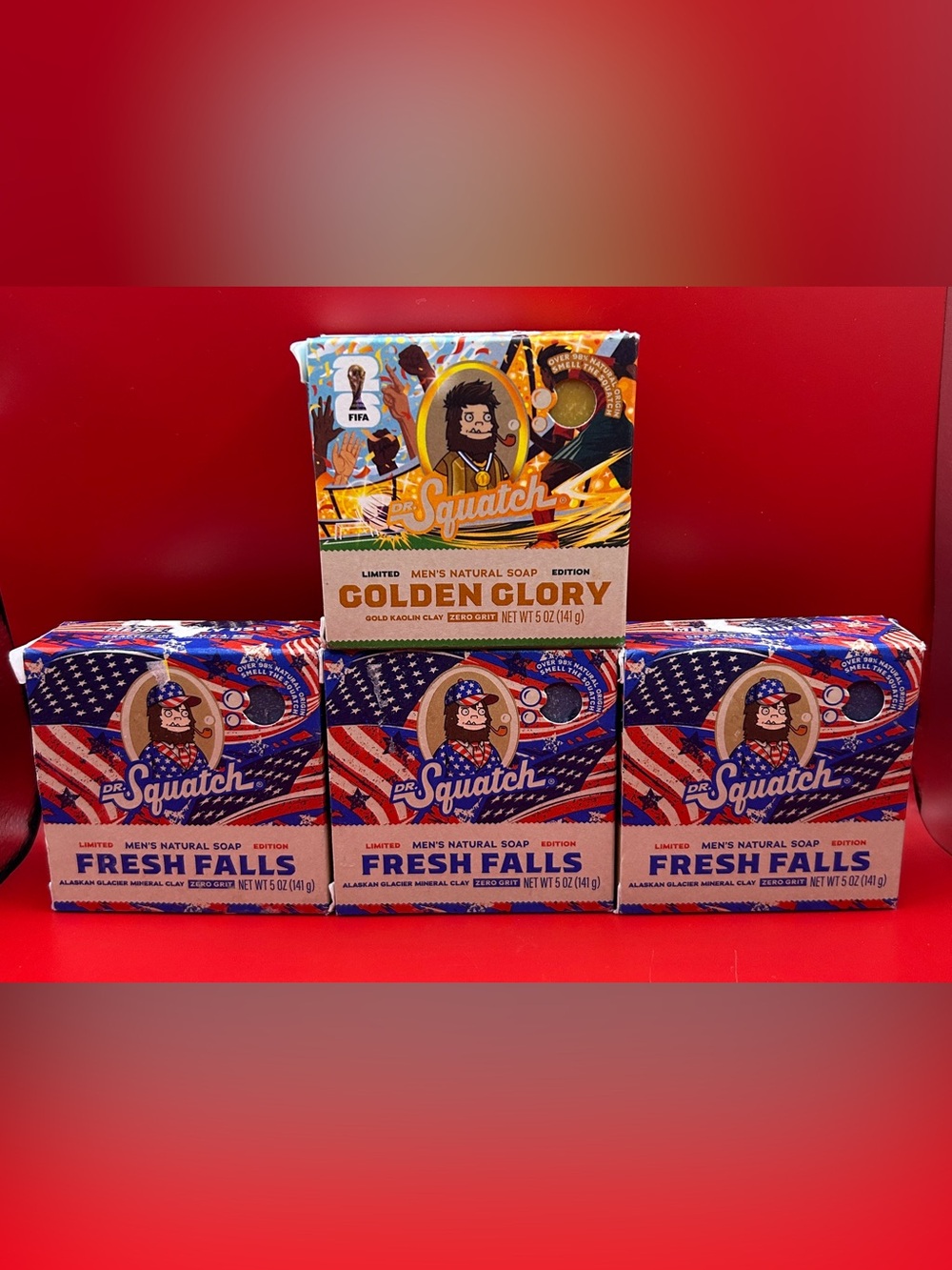 Dr. Squatch Men’s Bar Soap 4 Bars 3 Fresh Falls LIMITED EDITION 1 Golden Glory